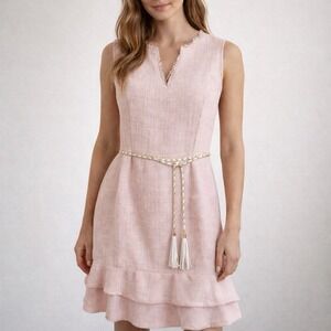 Karl Lagerfeld Paris Women's Belted Tweed Dress NWT Pink Sz‎ 10 Valentines Day